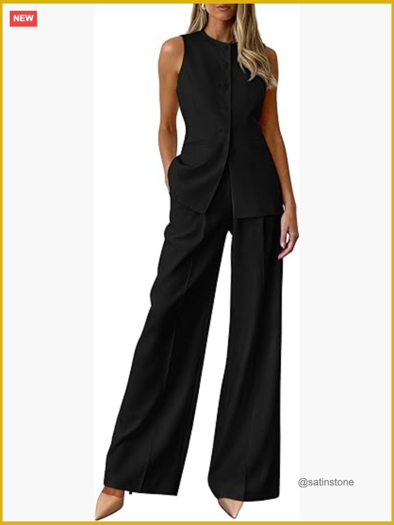 Sleeveless Blazer Vest And Pants Suit Set 2 Piece Business Casual Outfits